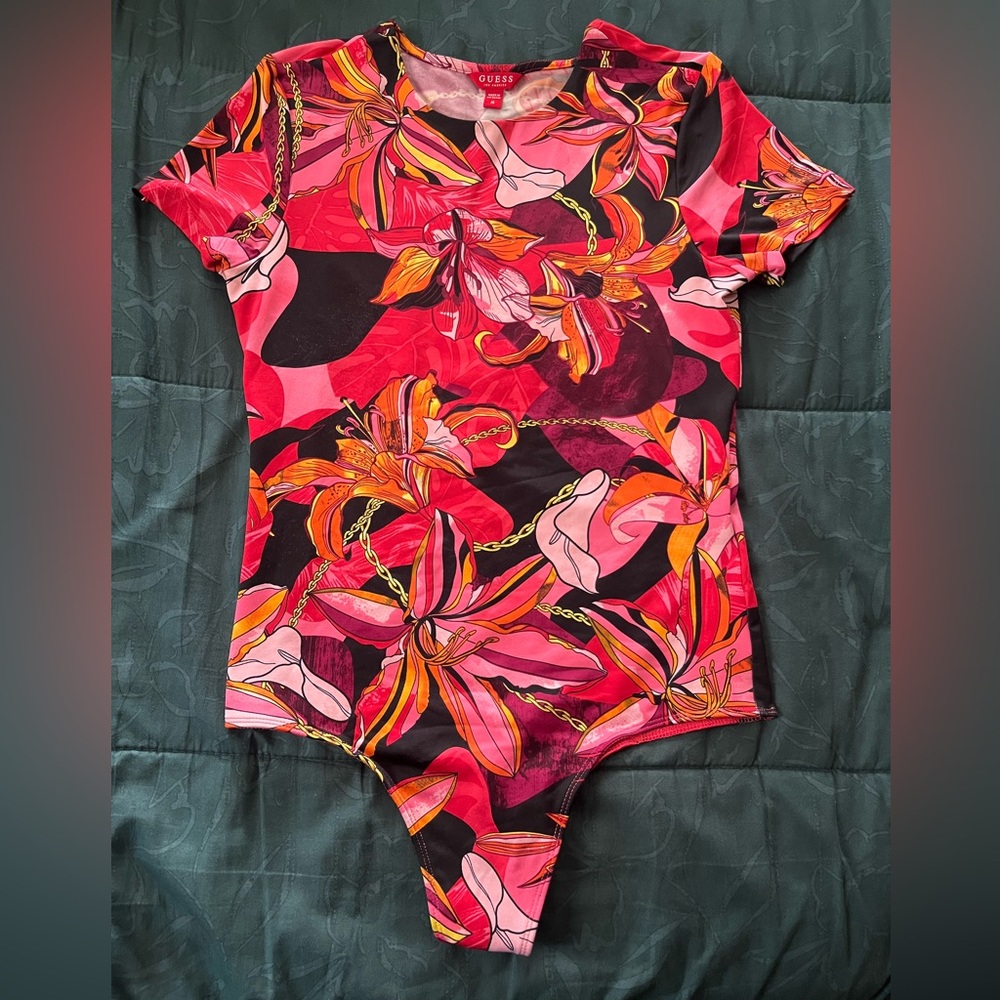 Guess Floral Print Bodysuit - Pink Multi